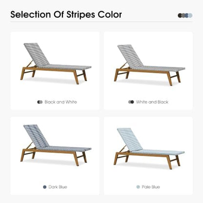 PURPLE LEAF Outdoor Chaise Lounge Chair Wood Grain Aluminum Set of 2, White | 3-Year Color Retention PE Rattan, 2.4" Thickened Aluminum Frame, 16.14" Knee-Friendly Height, French-Inspired Style
