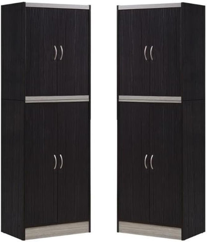 Home Square 4 Shelf Kitchen Pantry Set in Chocolate-Grey (Set of 2)