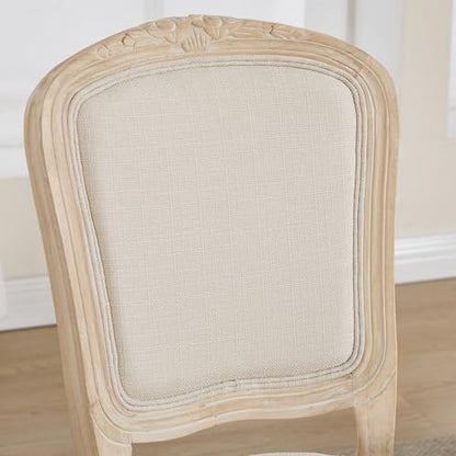Kmax French Dining Chairs Set of 4, Farbric Upholstered Dining Chairs with Elegant Curved Legs High Back Armless Kitchen Chairs Side Chairs for Dining Room Restaurant - Linen, Beige/Natural Legs