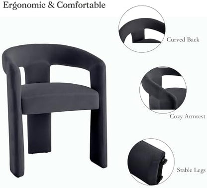 GNIXUU Barrel Dining Chair Set of 2, Modern Upholstered Boucle Dining Room Chairs with Arms and Backrest, Comfy Accent Side Chair for Kitchen, Living Room, Black