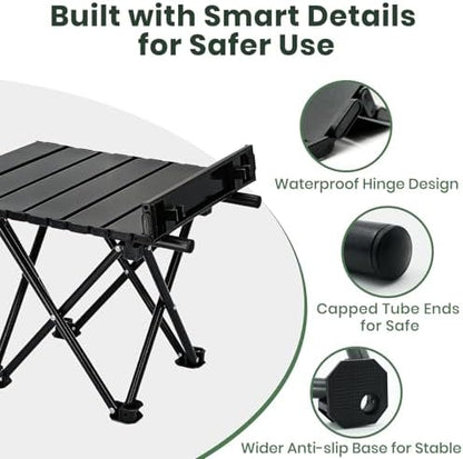 2 Pack Camping Table Foldable, Portable Folding Beach Table, Black-S | Ultralight, Metal, with Carry Bag, Small for Outdoor Travel & Picnic, BBQ, Cooking, Festival, Boat, Home Use