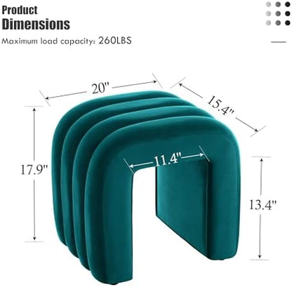 Flouki Velvet Ottoman Stools, Multifunctional Arch Ottomans, Makeup Vanity Stools, Ottomans for Bedroom, Dorm, Side Table Seat for Living Room, Entryway (Teal)
