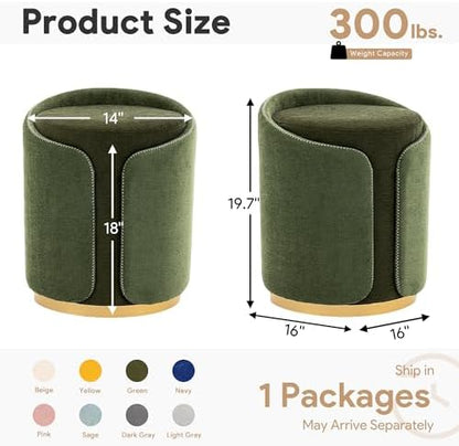 Swivel Vanity Stool with Gold Base Comfy Vanity Chair Modern Round Stool for Makeup Vanity Ottoman Foot Rest for Bedroom livingroom (Green)