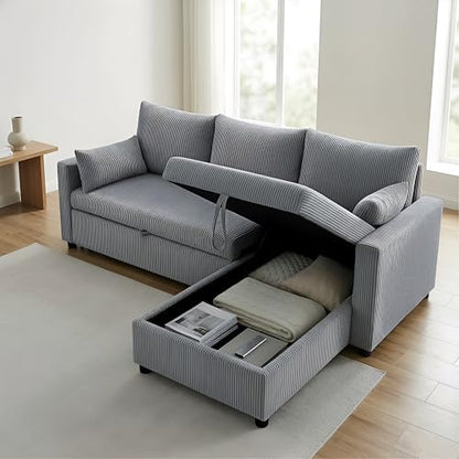 Ball & Cast 86" Sectional Sleeper Sofa Bed Pull Out Couches for Living Room | L Shaped Convertible Pull Out Sofa Bed with Reversible Storage Chaise and Side Pocket, 3-Seat Sofa for Small Space Apartment