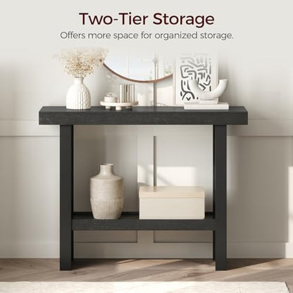 MAHANCRIS Console Table, 39.4'' Black Rectangular Entryway Table, Modern Console Table with Storage, Sofa Tables for Hallway, Foyer, Living Room, Easy Assembly, Black CTHB16801