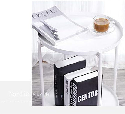 Telephone Table, Tray Metal End Table,Side Table Round Tray,Removable Tray Outdoor & Indoor Drink,Snack Coffee Table,Telephone Table,3 Colors,2 Layers (Color:White,Size:1