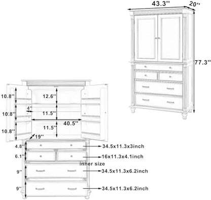 JIVOIT 77.3-inch Tall Large Kitchen Pantry with 6 Door Shelves, 2 Adjustable Shelves and 6 Drawers, 2 Doors, Modern Storage Cabinet Cupboard for Kitchen, Dining & Bathroom (Blue,53)