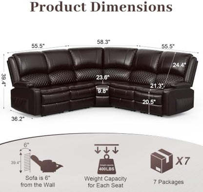 Upgraded 5 Seater Reclining Sofa Set, Modern Living Room Couch (Pu,Brown) | Home Theater Seating with Removable Console, Recliner Sectional Couch with Storage, Reclining Sectional Couch Set with USB