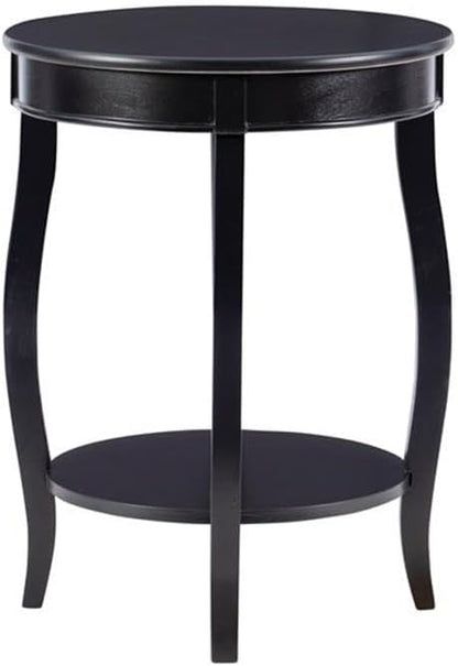 BOWERY HILL Round Wood End Table with Shelf, 18.5 x 24 in, Black Finish, MDF and Pine Wood, Bentwood Skirt, Contemporary Accent Table for Living Room or Bedroom