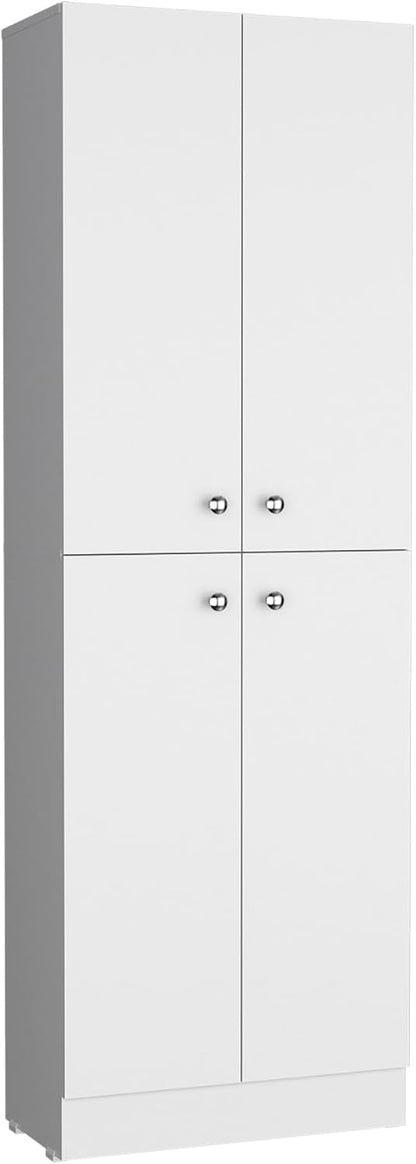 Kitchen Pantry 71" H, 4 Doors, 5 Adjustable Shelves, Laundry, White