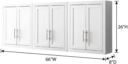 Furnifact White 3-Piece Wall Kitchen Cabinet Set, MDF Birch Veneer, Floating Mounted Kitchen Storage, Wide Pantry Wall Organizer