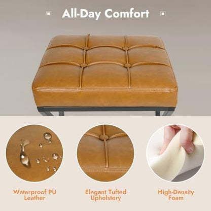 Bar Stools Set of 2, 26 Inch Counter Height Stool Faux Leather Brown | Backless Counter Stools with X-Frame Metal Legs, 3.3" Upholstered Seat, Mid-Century Modern, for Kitchen Island, Home Bar
