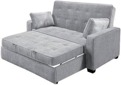Serta Ainsley 66.5" Convertible Sleeper Loveseat, Full Size, Dreamcoil Comfort, Soft Woven Fabric, Light Grey