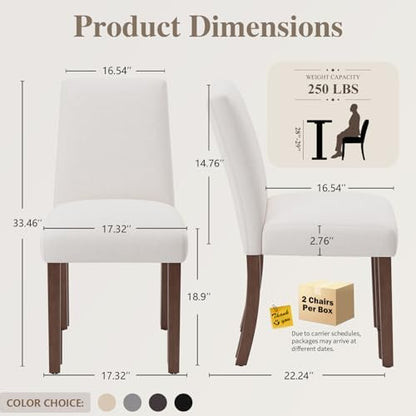 Dining Chairs Set of 4, Parsons Chairs for Small Spaces, Light Beige | Modern Dining Room Chairs with Solid Wooden Legs, Fabric Upholstered Kitchen Chairs for Restaurant & Cafe