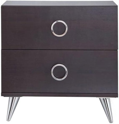 2 Drawers MDF Nightstand with Plastic Legs, Espresso,for Small Spaces