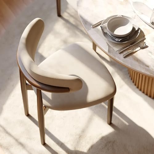 POVISON Modern Dining Chairs Set of 4, Armless Cotton Linen Dining Chair Set with Sackcloth Cushions and Dark Walnut-Coloured Ash Wood, Pre-Assembled Design
