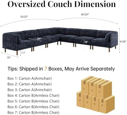 Cloud Sectional Couches for Living Room,Modular Sectional Sofa,Blue | V-Shaped Extra Deep 7 Seater,Mid Century Modern Oversized Sectional Couches with Solid Wood Leg,Large Sofa for Big Space