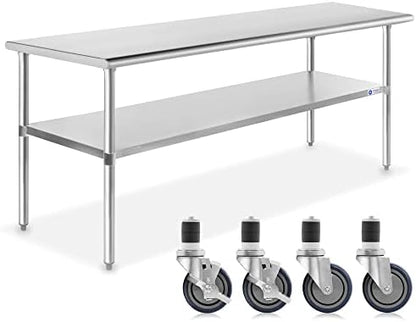 GRIDMANN NSF Stainless Steel Work & Prep Table 60 x 30 Inches with Caster Wheels and Under Shelf for Restaurant, Home, Hotel
