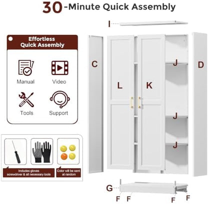 71" Tall Metal Kitchen Pantry Cabinet, Storage Cabinet with Doors | Kitchen Cabinet with 4 Adjustable Shelves, Food Pantry Cabinet, Cupboard for Kitchen,Dining Room, Living Room, Office, School