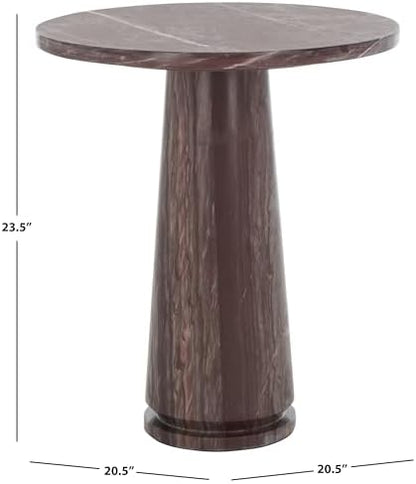 SAFAVIEH Furniture - Valentia Tall Marble Accent Table - Maroon - Marble Top - Glam Stone Pedestal Design - Ideal for Living Room, Entryway, Dining Room, 20.5" W x 20.5" D x 23.5" H (SFV9703E)