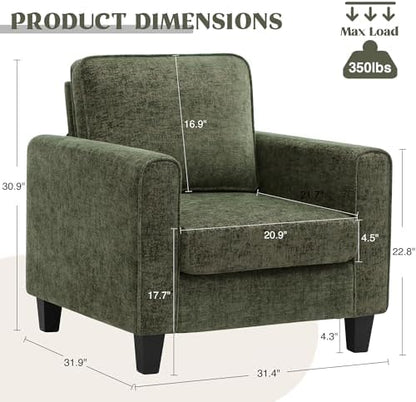 Comfy Accent Chairs for Living Room, Mid Century Modern Upholstered Living Room Chair, Chenille Reading Armchair for Apartment, Waiting Room, Office, Green