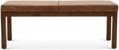 Furnifact Beige Leather Bench with Lines, Perfect for Entryway, Bedroom, or Dining Room, Stylish End of Bed Bench, Durable Leather Seating for Living Spaces