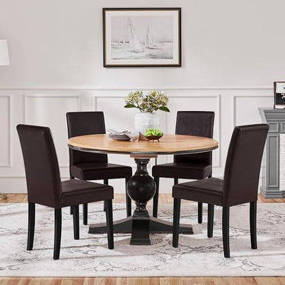 Yaheetech Dining Chairs Set of 4 Upholstered Kitchen Chairs Dark Brown | Faux Leather High Back Sillas De Comedor, Solid Wood Legs, Adjustable Footpads, Modern Armless Parson Chairs for Dining Room