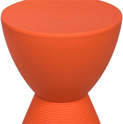 BOWERY HILL Contemporary Plastic Ribbed Round End Table, Hourglass Design with Hidden Storage, Durable UV-Protected Orange Finish, 16.75" H x 11.75" W, Indoor/Outdoor Use