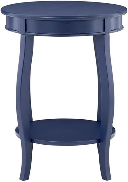 Pemberly Row Wood Accent Side Table, 18.25 x 18.25 x 24 in, Navy Blue Finish, Timber Wood and MDF, Cabriole Tapered Legs, Contemporary Design, Bottom Shelf for Storage, Functional for Living Room or