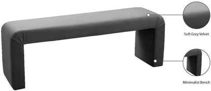 Meridian Furniture Minimalist Collection Modern | Contemporary Velvet Upholstered Bench, 53" W x 14.75" D x 18.25" H, Grey