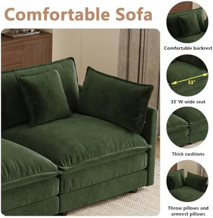 mikibama Modular Sectional Sofa, 70.8 Inch L Shaped Couch Set for Living Room, Loveseat Comfy Cloud Couches with Movable Ottoman, DIY Combination, Chenille, Evergreen