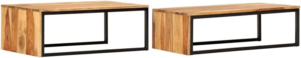 Nesting Tables 2 pcs Solid Acacia Wood | Powder Coated Steel Frame, Stackable Design, Easy Assembly, Vintage Style for Living Room