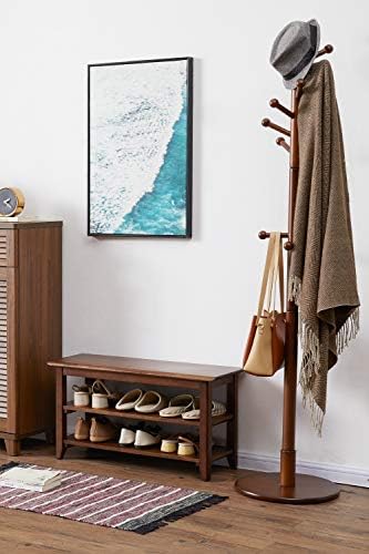 XKZG Shoe Rack Bench Wooden Shoe Storage Bench Entryway Bench, Brown, 39.4" | Rubber wood, Shoe Bench for Entryway, Living Room, Bedroom, Balcony, 39.4"W x 11.8"D x 16.5"H