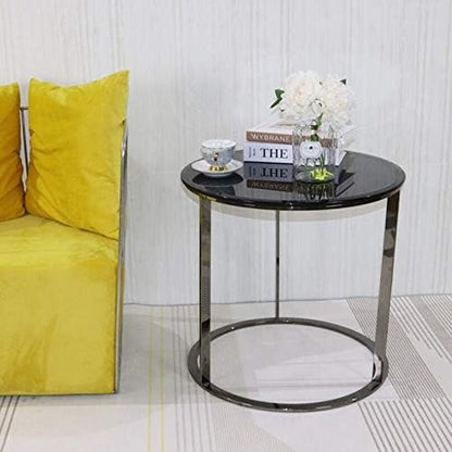 Telephone Table, Black Glass End Table Stainless Steel Frame Living Room Sofa Side Table Telephone Desk Computer Desk(Color:Black,Size:23.6223.6226.77in)