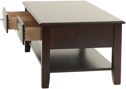 4pc Occasional Tables Set Living Room Coffee and Console Table 2X End Tables Wooden Classic Drawers Open Storage Shelf Base