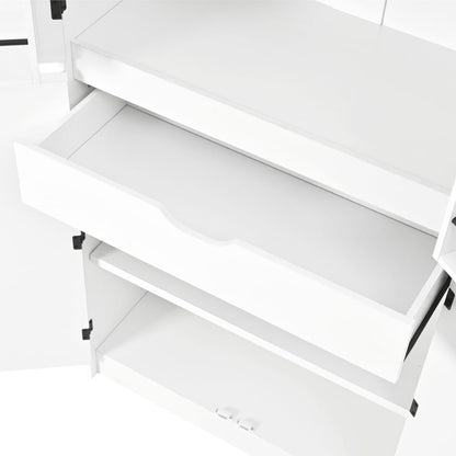 72" Tall Farmhouse Kitchen Pantry Cabinet, Curved Storage Cabinet with 3 Adjustable Shelves, 8 Door Shelves & Hidden Drawer for Kitchen Dining Bathroom (White)