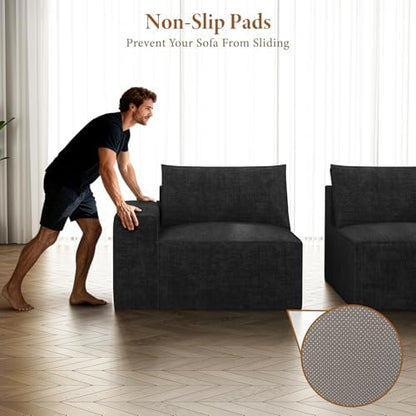 Vesgantti 114" L Shaped Couch, Deep Seat Sectional Sofa, Black | Oversized 3 Seater Modular Couch with Ottoman, Cloud Sofa for Living Room, No Assembly Required, Free Combination, Chenille