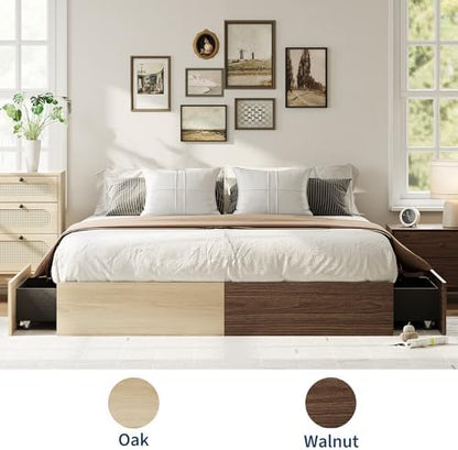 GarveeHome Wood Platform Bed Frame, Queen Bed Frame with 2 Drawers