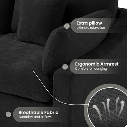 Cloud Couch for LivingRoom,190" U Shaped Modular Sectional Couch with Storage Ottoman,Down Filled 9 Seater Convertible Sleeper Sofa Bed Oversized Furniture,Black