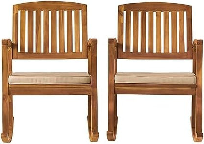 Christopher Knight Home Selma Acacia Rocking Chairs with Cushions, 2-Pcs Set, Teak Finish