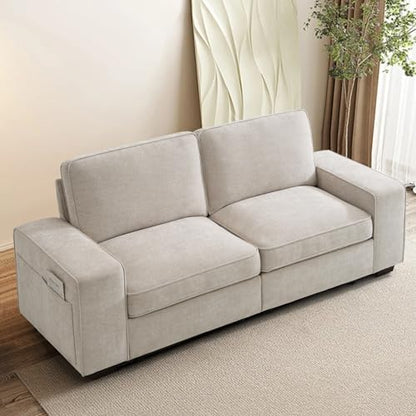 TEKAMON 73" Loveseat Sofa with Seat Storage, 2-Seater Modular Sofa Couch for Living Room, Chenille Fabric, Solid Wood Frame, Spring Cushions, USB Charging, Removable Covers, Side Pockets, Beige