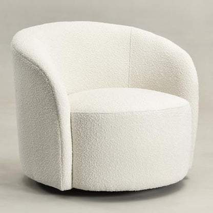 KINWELL 34" W Mid Century Modern Boucle Swivel Barrel Chair, Cream
