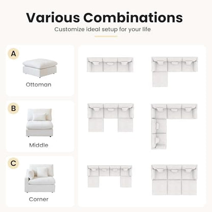 Cloud Couch Modular Sectional Sofa,82.68" Oversized LoveSofa, Down Filled Convertible Wide Seater for Living Room Set, Covers Washable&Replaceable,White