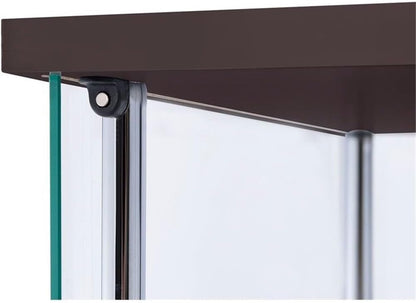 BOWERY HILL 4 Shelf Glass Display Case Cabinet with Chrome Support Beams and Cappuccino Brown Top/Base