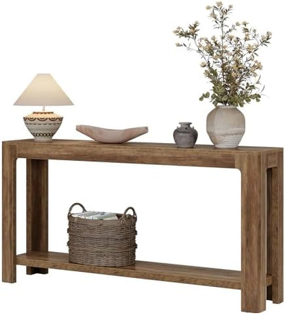 Tribesigns 63 Inch Entryway Console Table, 2-Tier Farmhouse Narrow Sofa Table Behind Couch, Accent Entrance Console Furniture for Entryway, Foyer, Hallway, Rustic Brown