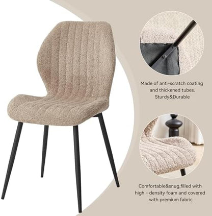 Round Dining Table Set for 4, Kitchen Table and Chairs | Wooden Cross Base, Boucle Fabric Chair, for Apartment