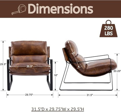 LukeAlon Modern PU Leather Accent Armchair, Black | Pu Leather Upholstered Living Room Chair With Metal Base & Thickened Cushion, Comfy Single Lounge Sofa for Bedroom, Office