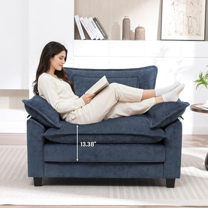 Modern Oversized Accent Chairs Set of 2,Chenille Cloud Sofa Chair with Deep Seat,Upholstered Armchair with Extra Thick,Comfy accent chairs Reading Chairs for Living Room Bedroom Apartment BLUE