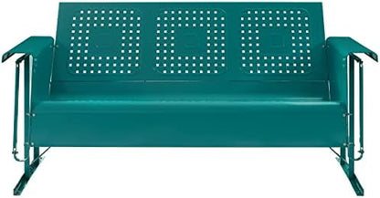 Crosley Furniture Bates Retro Metal Outdoor Sofa Glider, 3-Person Rocking Patio Bench for Porch, Deck, Turquoise Gloss