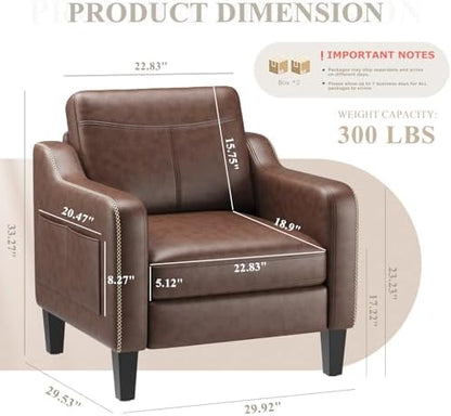 MALOL PU Leather Accent Chair Set of 2, Mid-Century Modern Living Room Armchair Sofa with Removable Cushions & Stitched Armrest Design, Bedroom Chair with Plastic Legs, Chocolate Brown